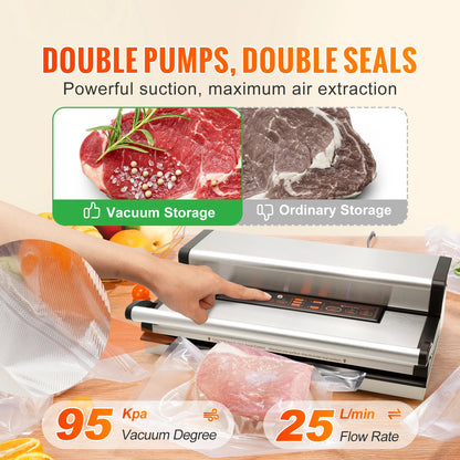 Vacuum Food Packaging Sealer with Bag Roll Storage Cutter