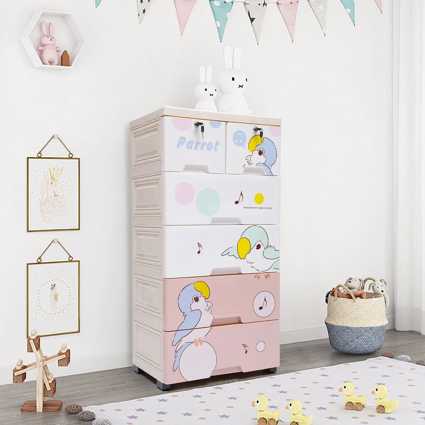 Dresser Storage, Rolling Parrot Plastic with locks