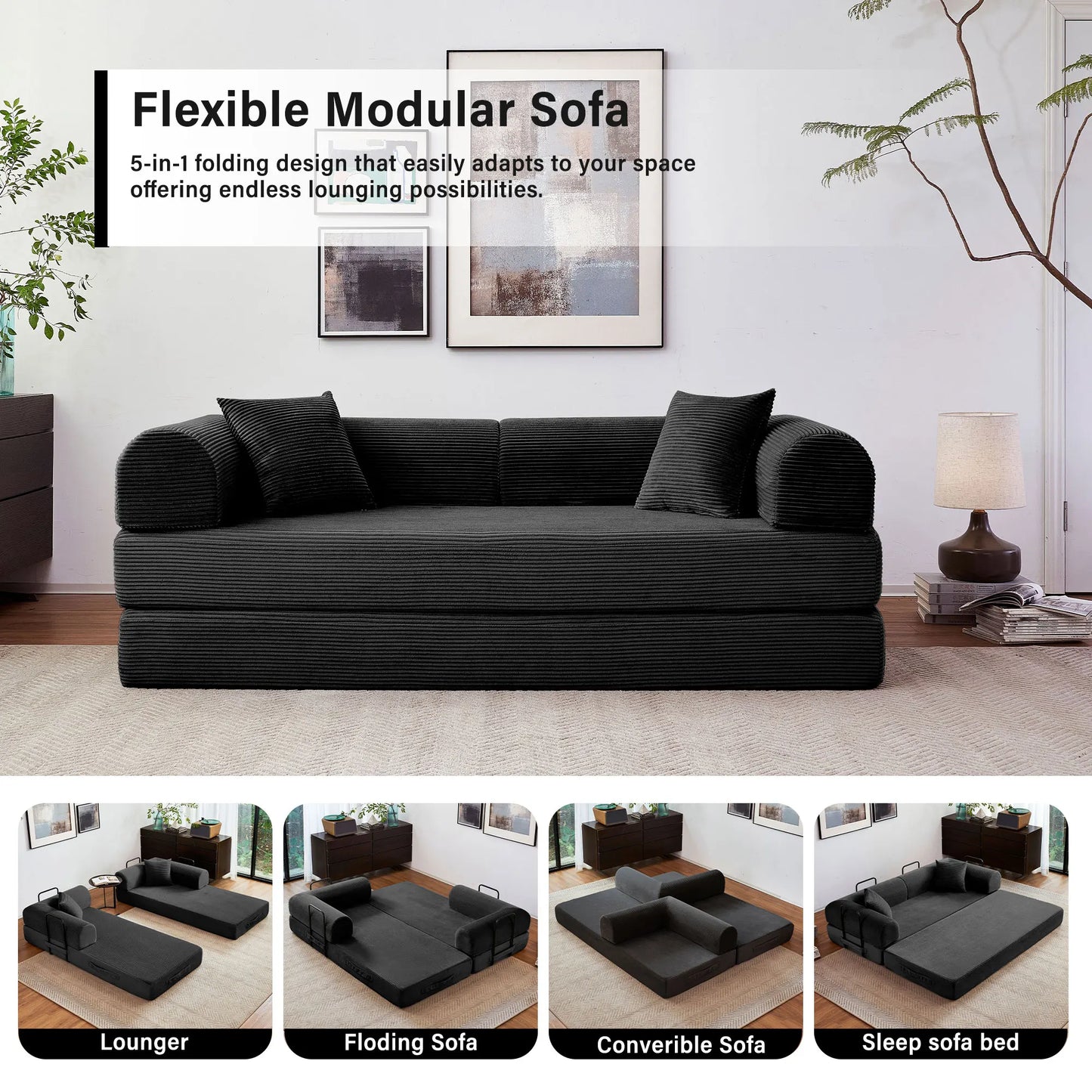 Sleeper Sofa Bed, 79'' L-Shaped Armrests Foldable