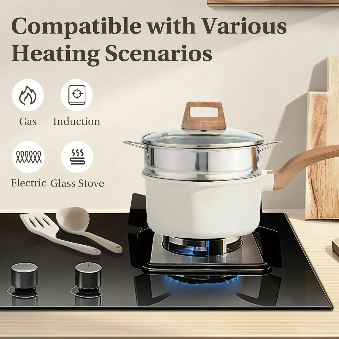 White Kitchen Cookware with Removable Handle