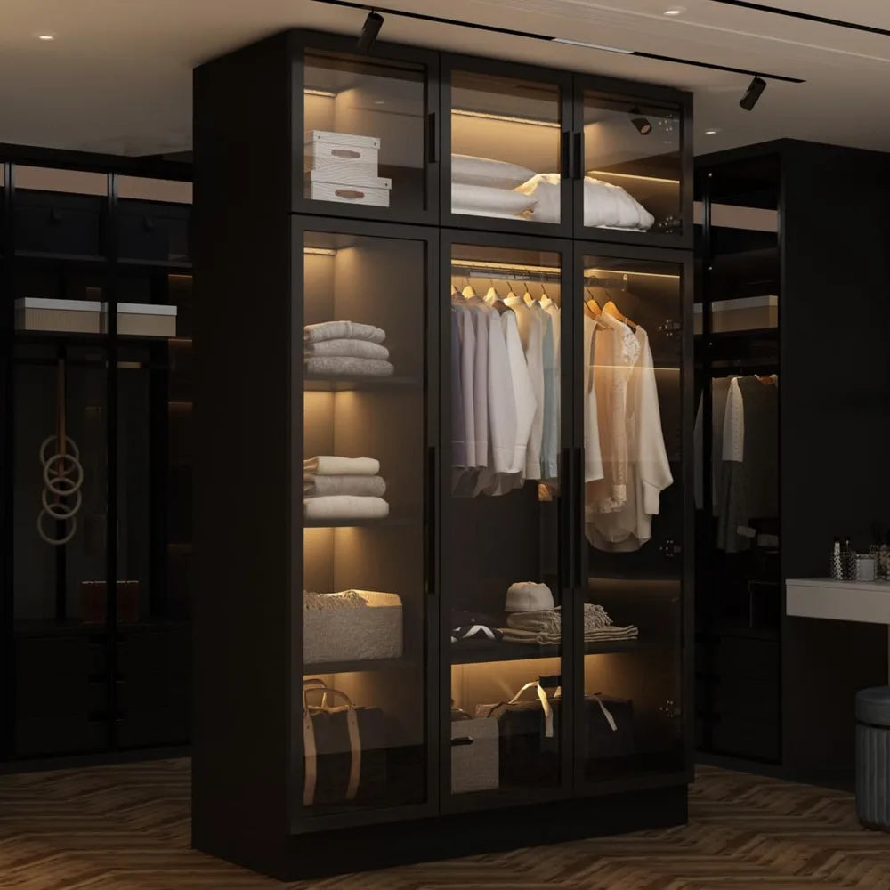 Wardrobe with Glass Doors and LED Lights
