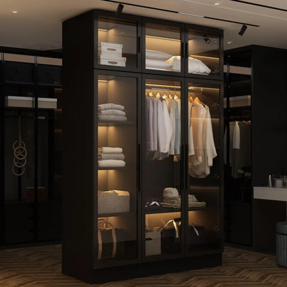 Wardrobe with Glass Doors and LED Lights