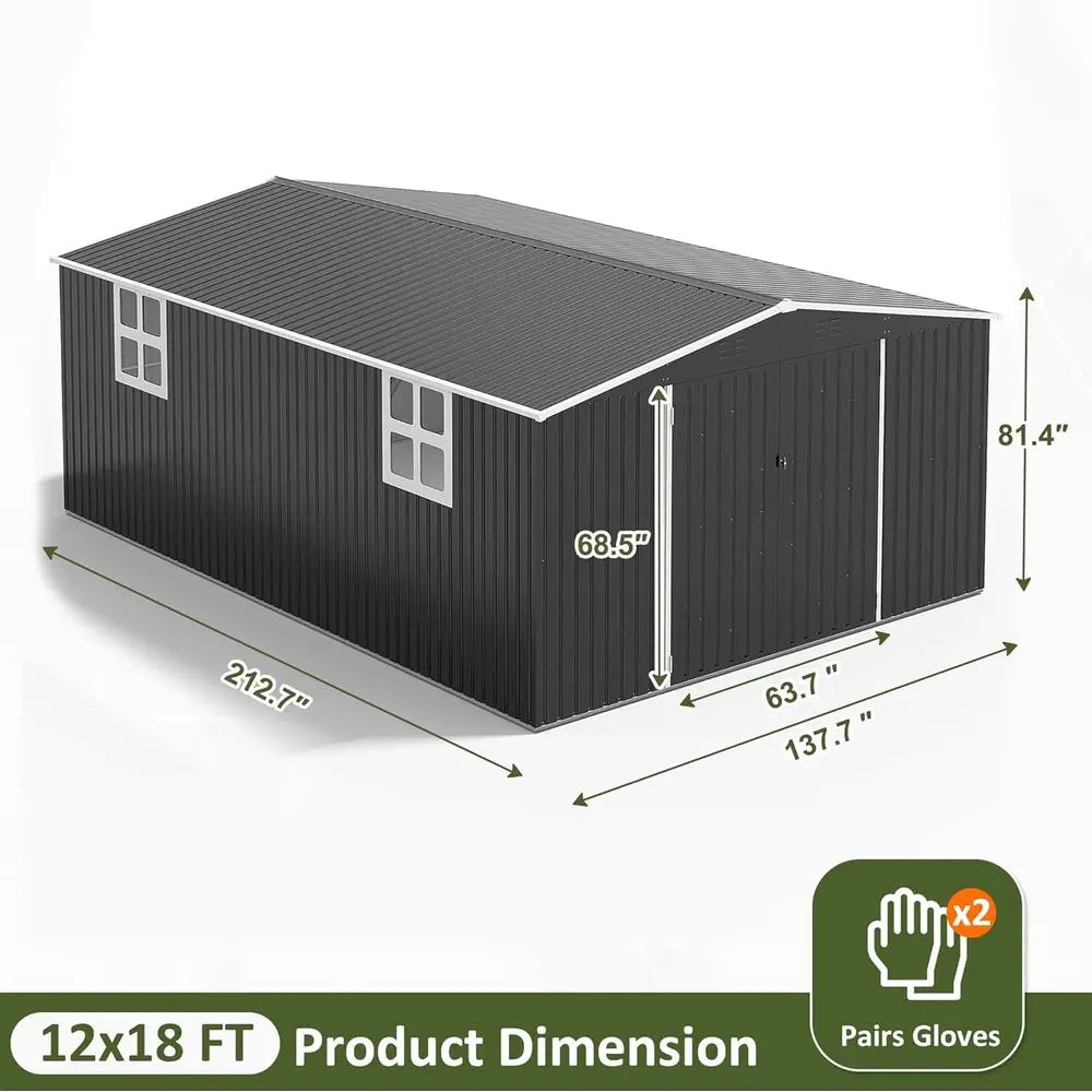 12x18 Outdoor Storage Shed with Lockable Door