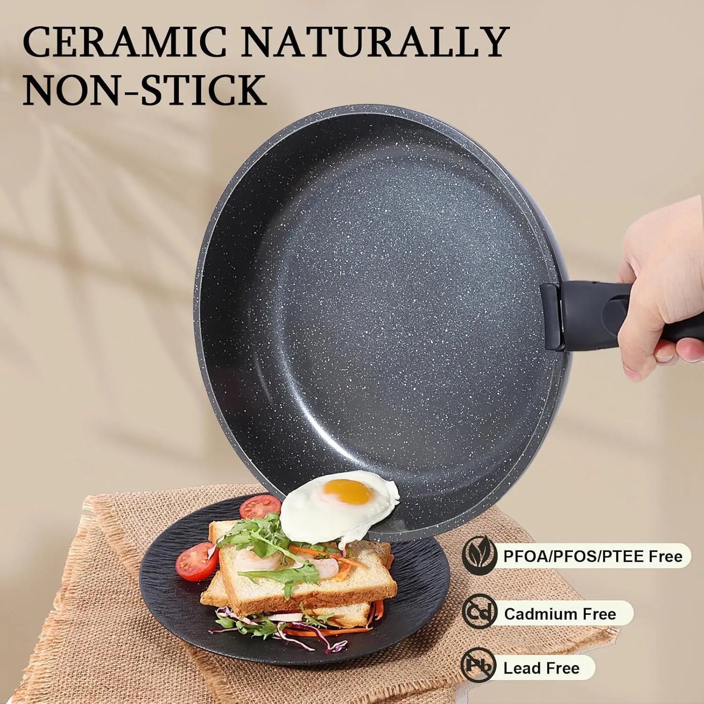 Ceramic Cookware, Dishwasher & Oven Safe with Detachable Handle