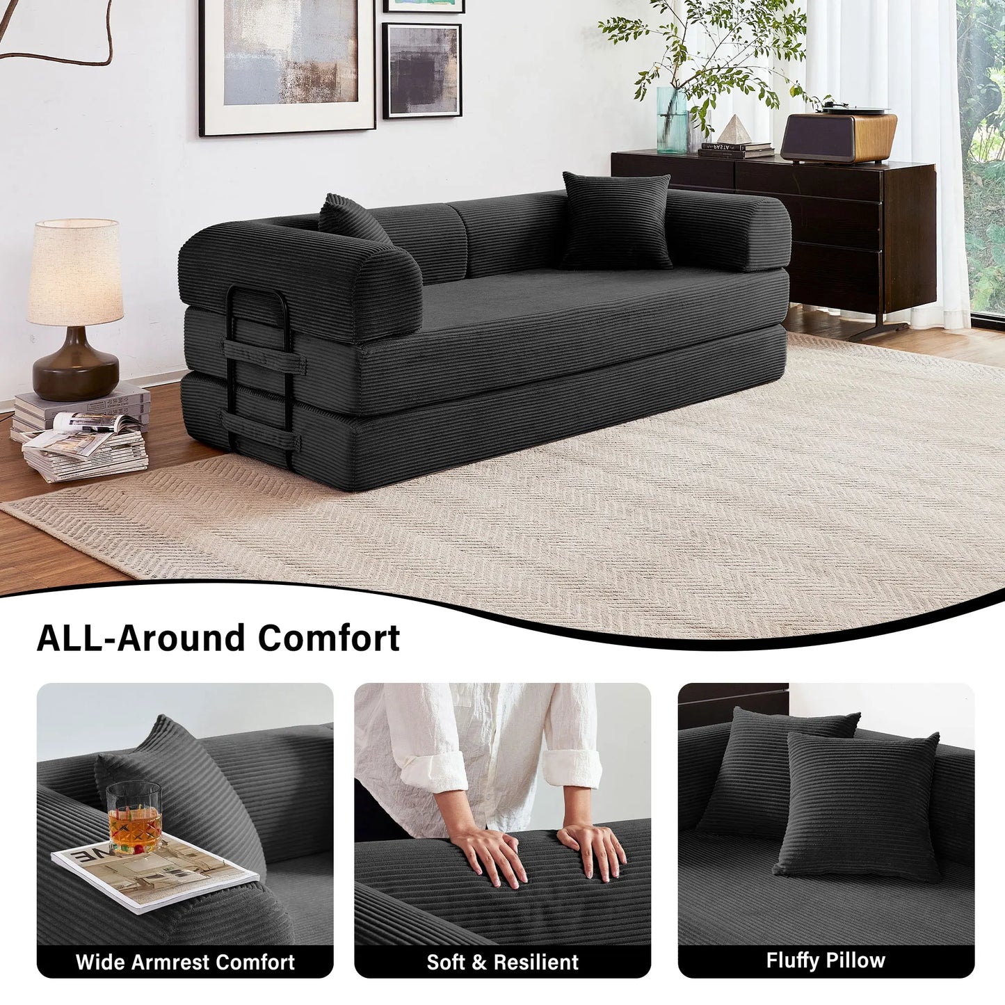 Sleeper Sofa Bed, 79'' L-Shaped Armrests Foldable