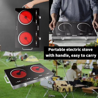 Portable Countertop Hob with Black Crystal Glass Design