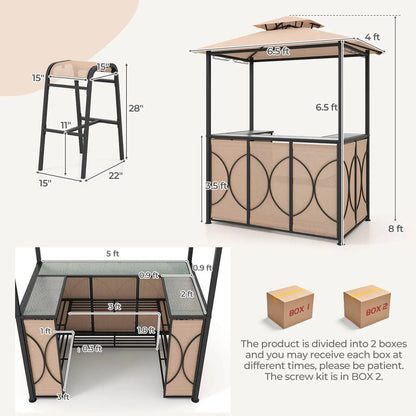 Patio Bar Set with Glass Bar Table