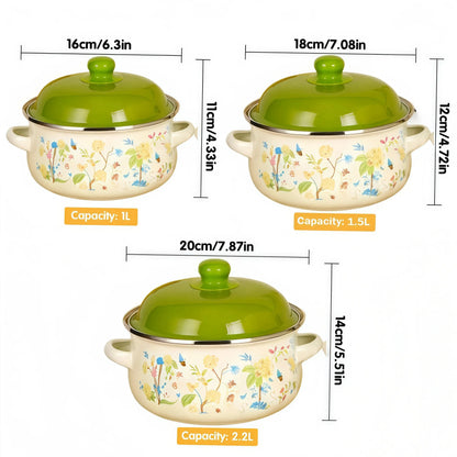 3Pcs Vintage Enamel Stock Pot Set with Lids