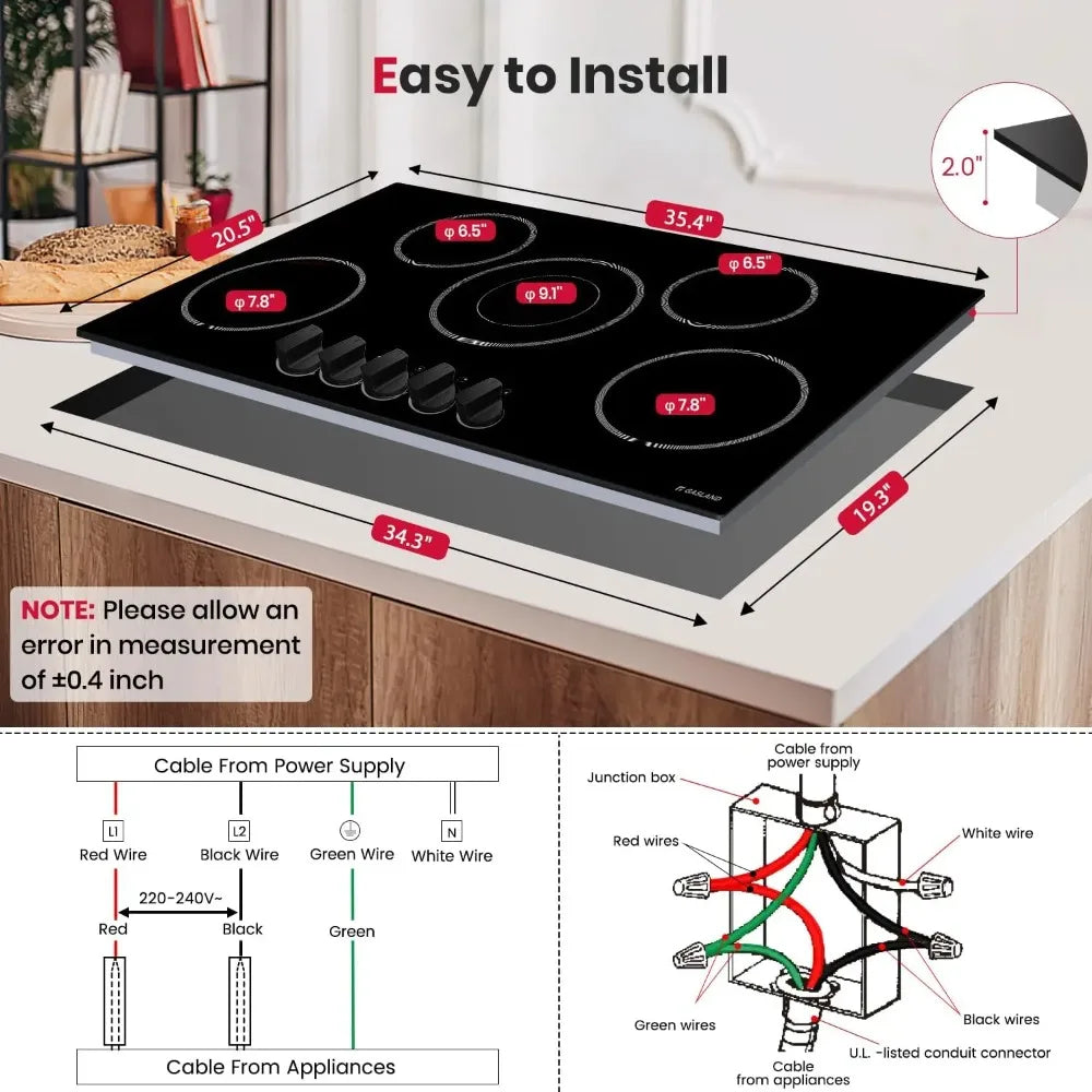 Electric Glass Cooktop Stove with 5-Burner