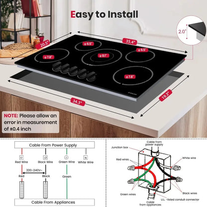 Electric Glass Cooktop Stove with 5-Burner