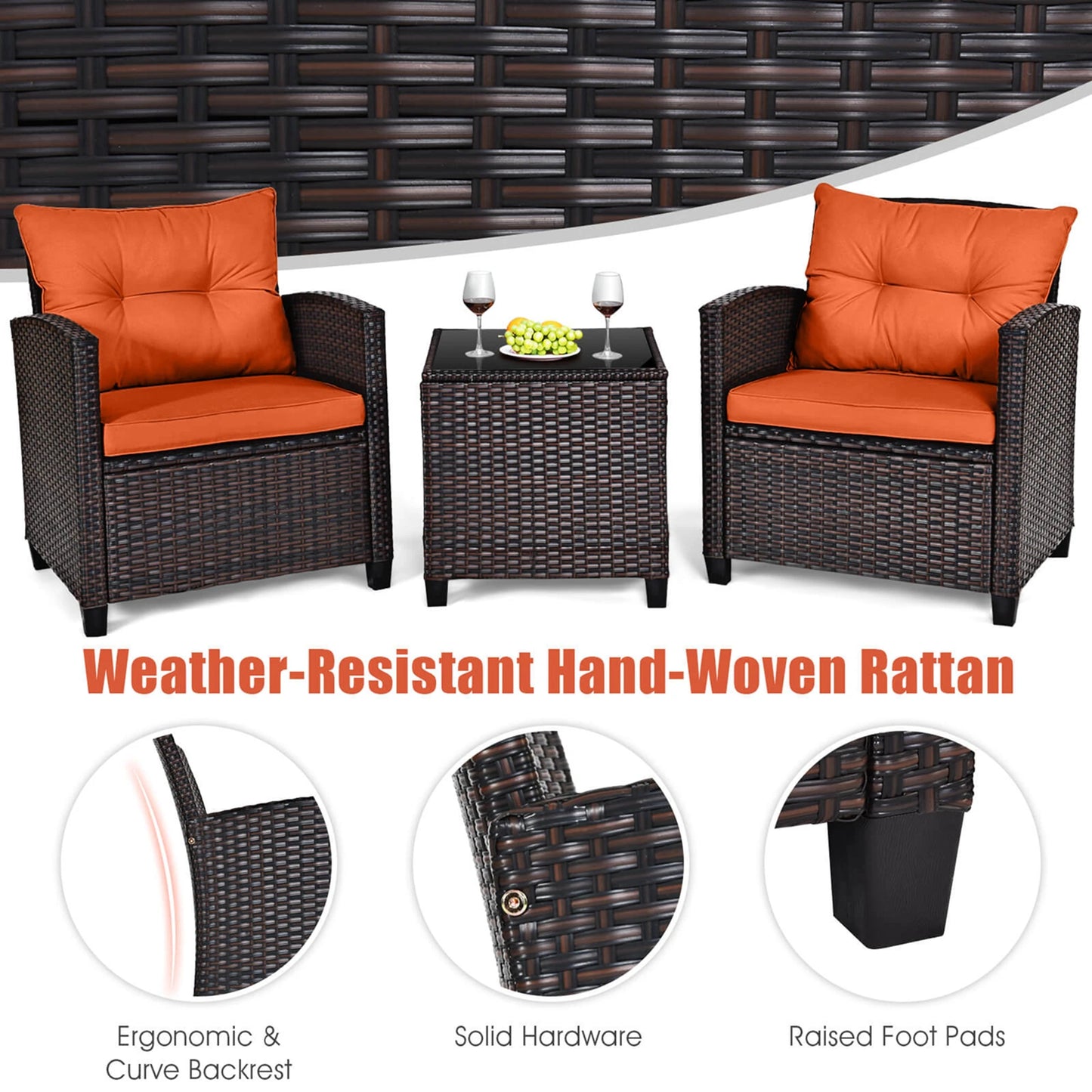 Patio Rattan Furniture Set Sofa Orange