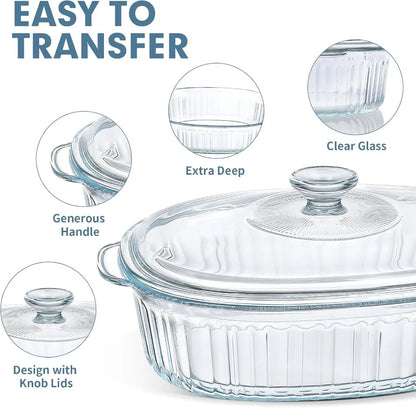 4-Piece Glass Casserole Baking Dish Set with Glass Lids