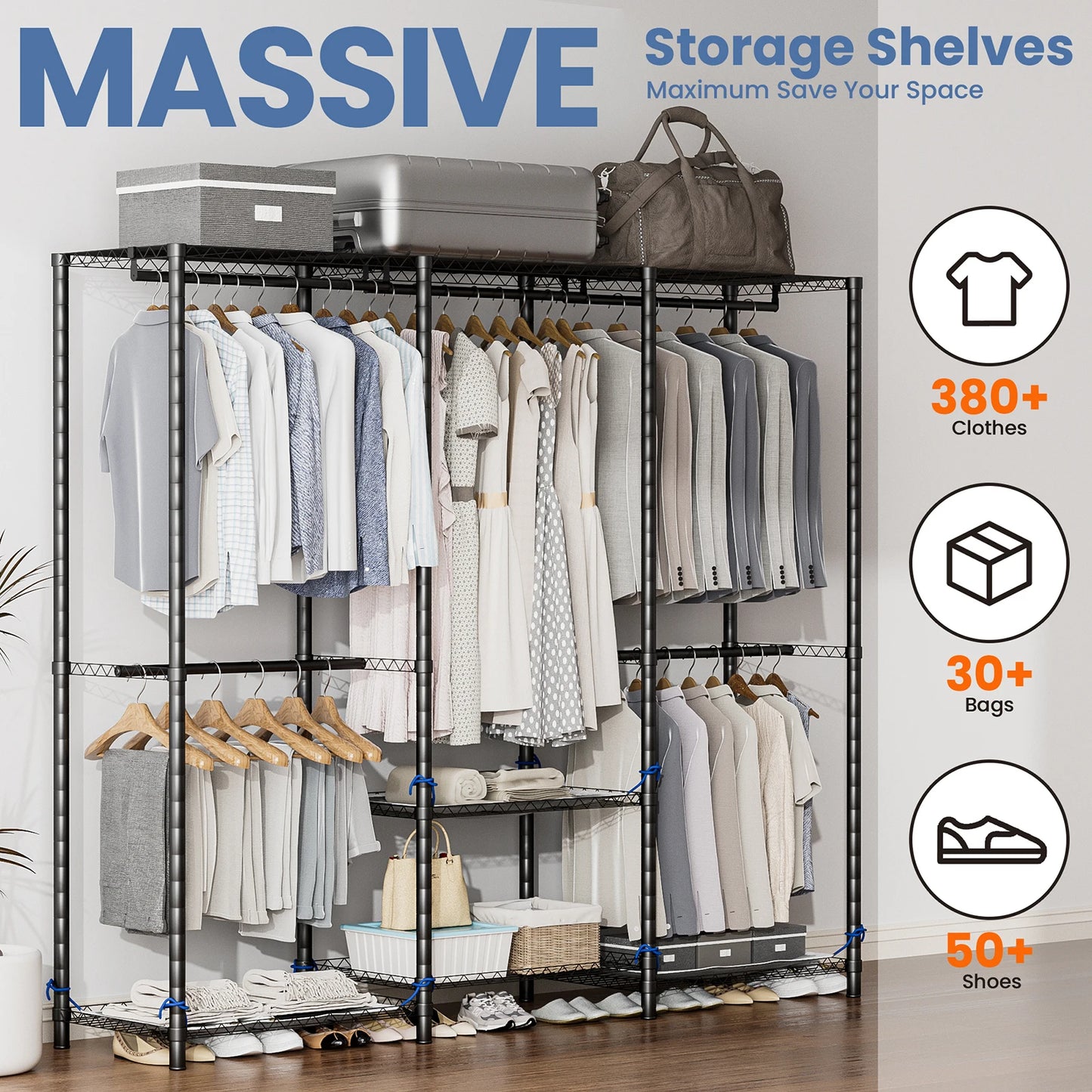 Clothes Storage Rack, Freestanding, Heavy Duty, 960 lb.