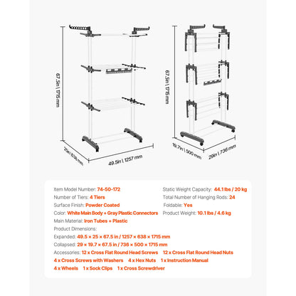 Foldable Laundry Dryer Rack with Adjustable Dedicated Sock Clips