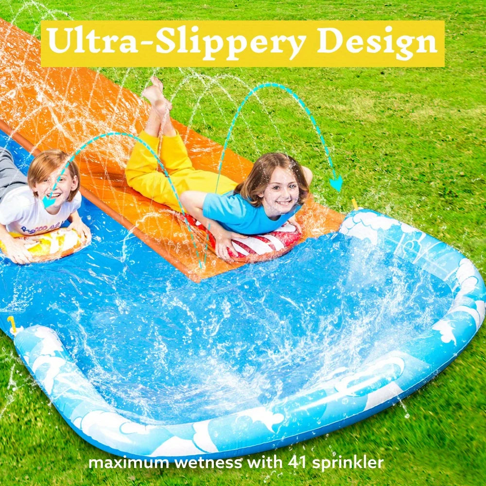 Inflatable Water Slide with Dual Racing Lanes