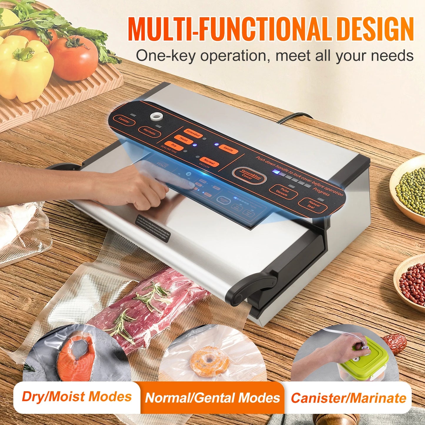Vacuum Food Packaging Sealer with Bag Roll Storage Cutter
