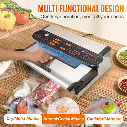 Vacuum Food Packaging Sealer with Bag Roll Storage Cutter
