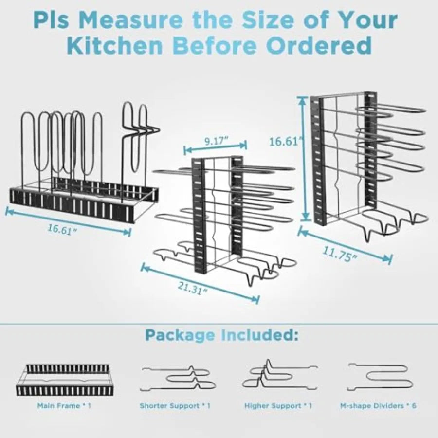 Pots and Pans Organizer for Cabinet 16.61 Height 8 Tier Storage