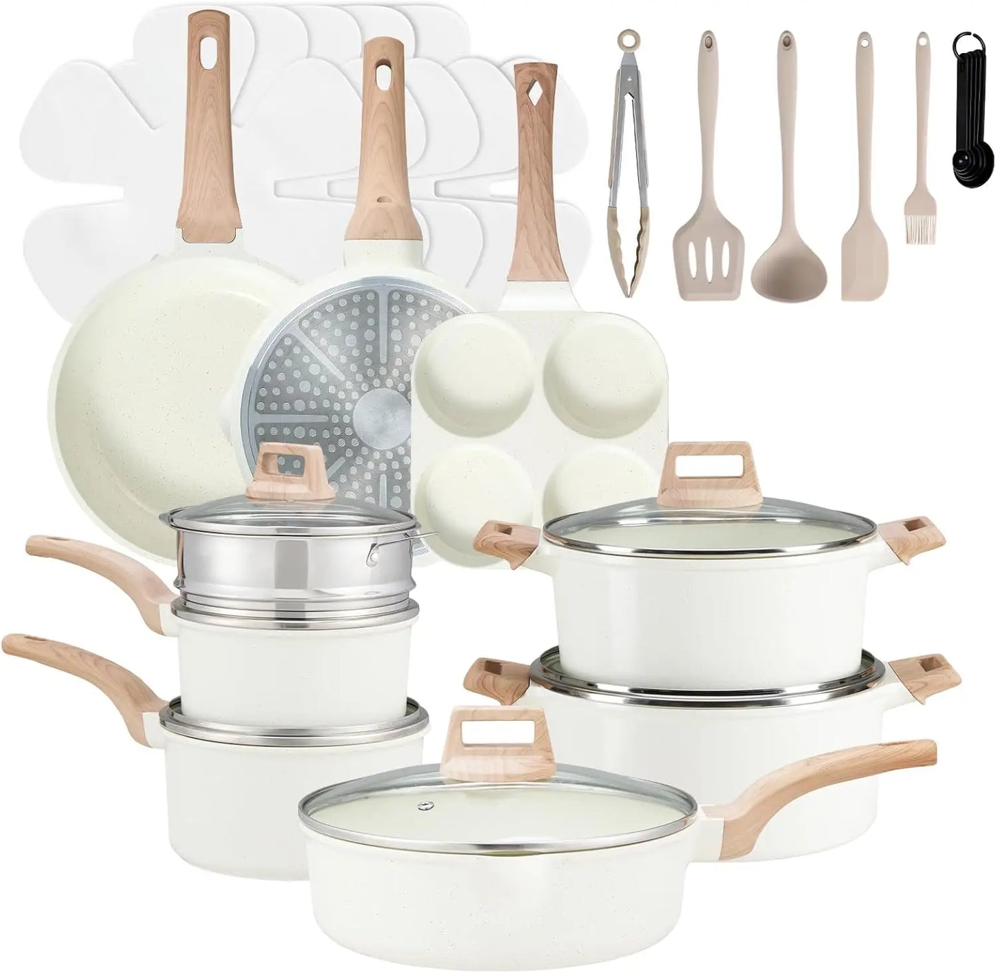 White Kitchen Cookware with Removable Handle