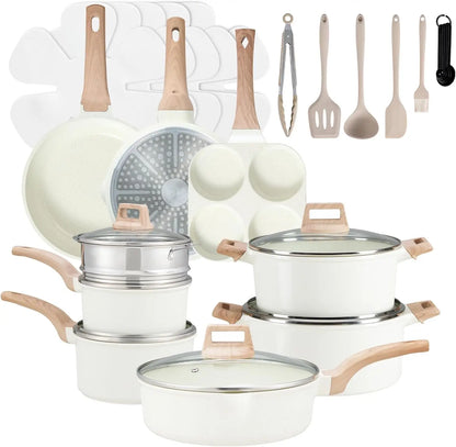 White Kitchen Cookware with Removable Handle
