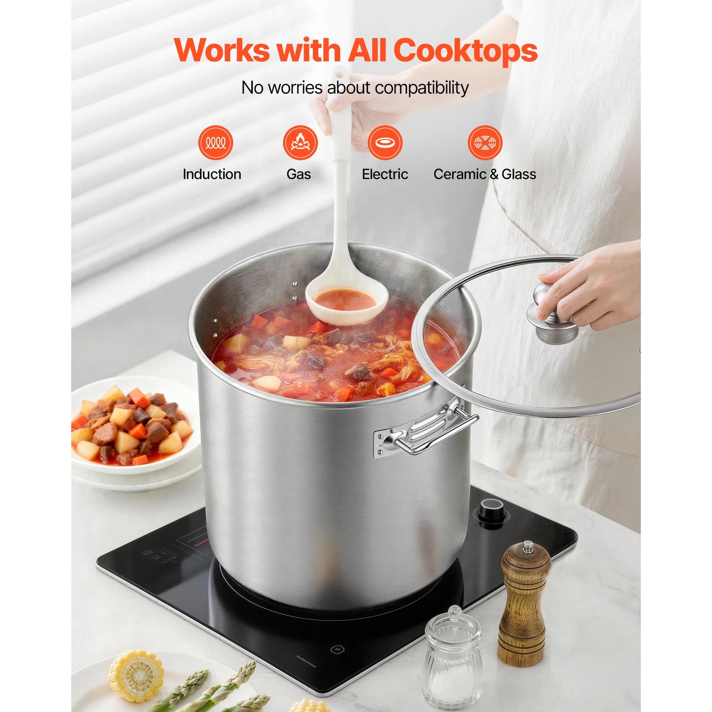 21 Qt Stainless Steel Stock Pot with Glass Lid
