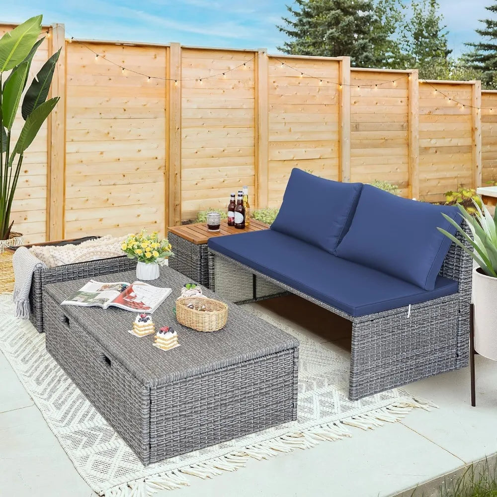 Daybed Set with 2 Side Tables for Backyard Porch