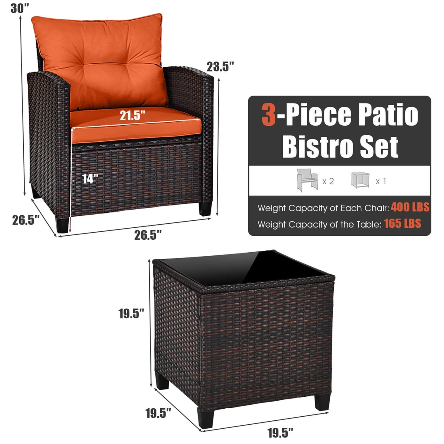 Patio Rattan Furniture Set Sofa Orange