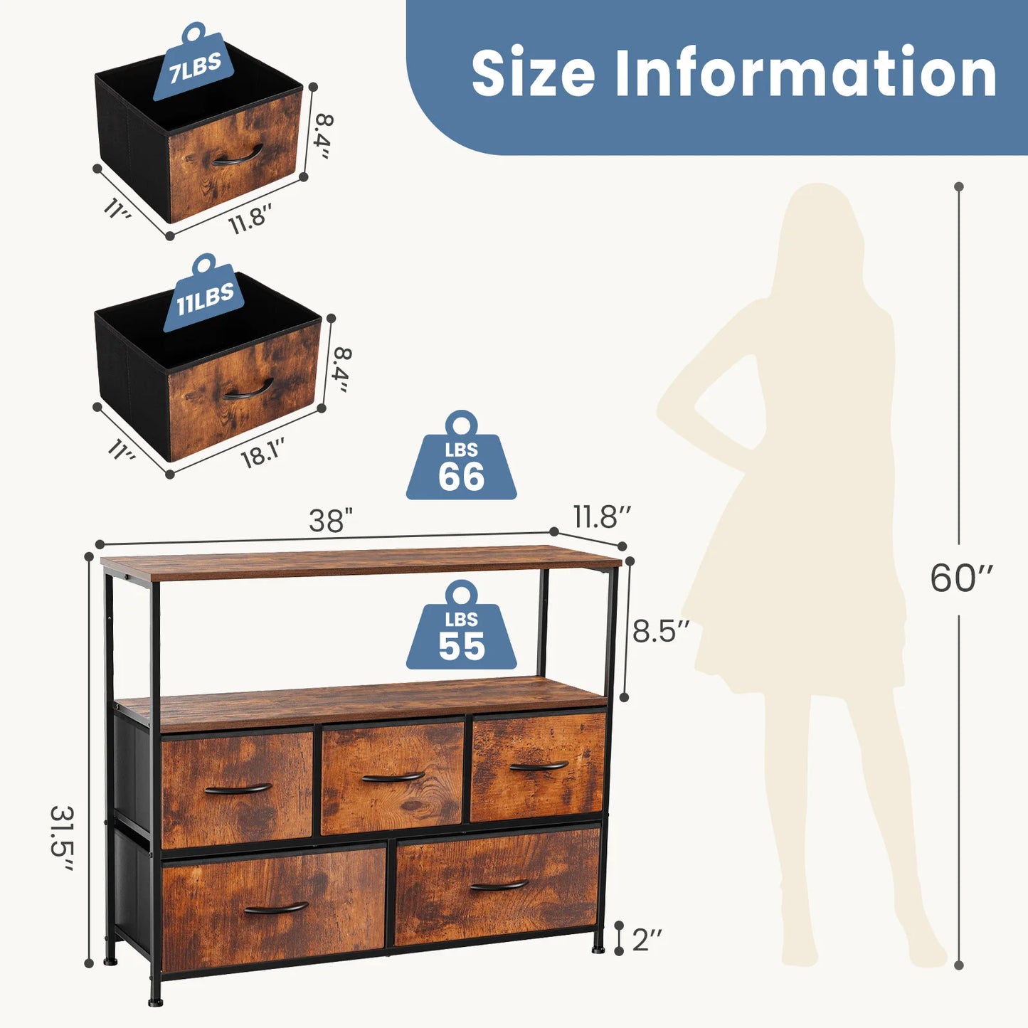 TV Stand Dresser for Bedroom with Storage
