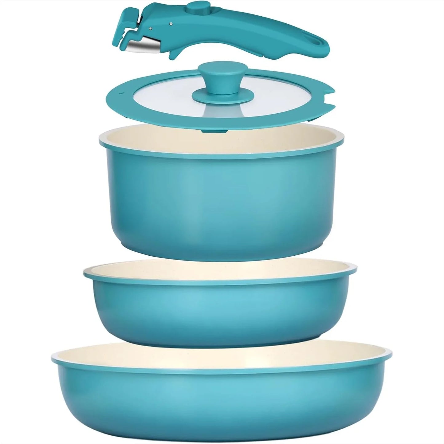 Ceramic Cookware with Detachable Handle, Light Blue Gradient