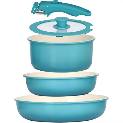 Ceramic Cookware with Detachable Handle, Light Blue Gradient
