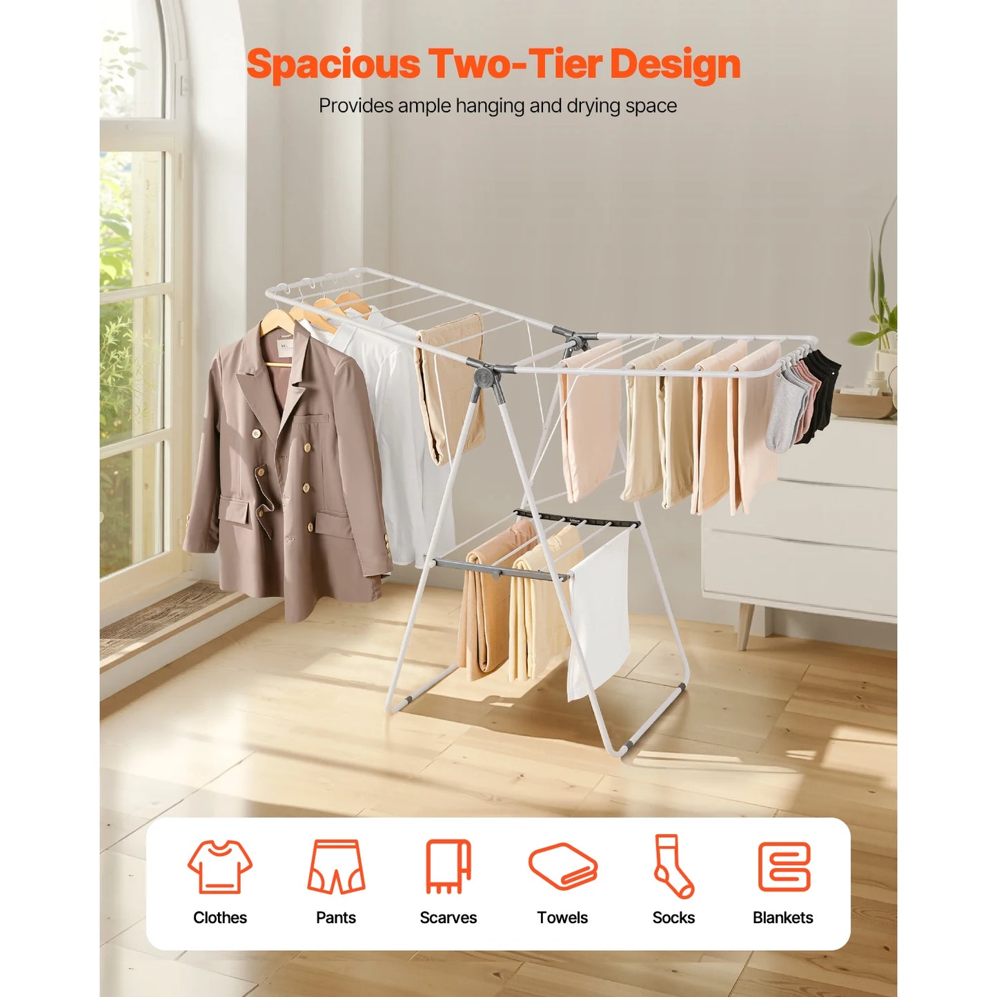 Foldable Laundry Dryer Rack with Adjustable Dedicated Sock Clips