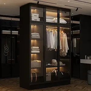 Wardrobe with Glass Doors and LED Lights