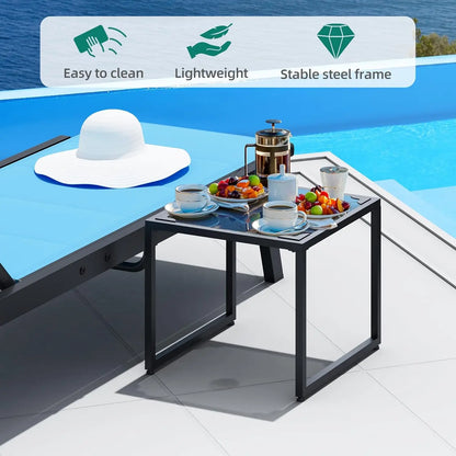 2 Pool Loungers with Wheels and a Side Table