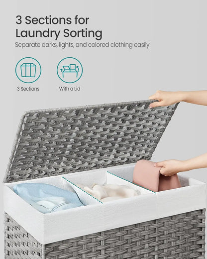 Veritable Rolling Laundry Hamper with 3-Section Removable Liner
