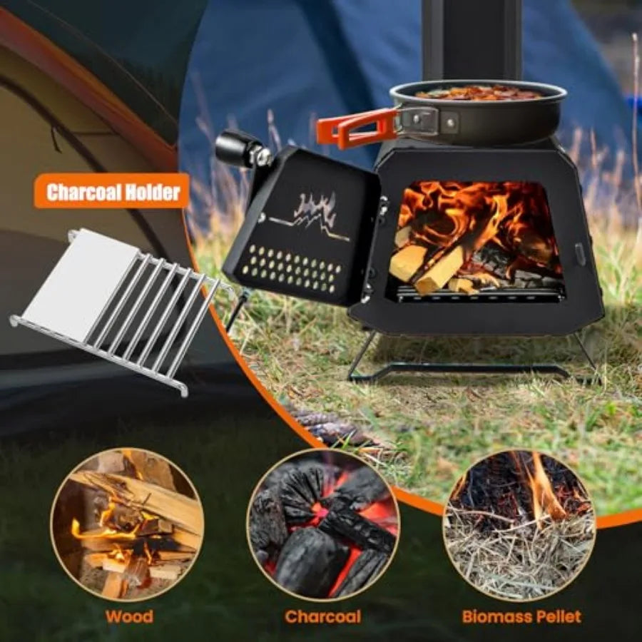 Portable Wood Burning Stove and Glass Window View