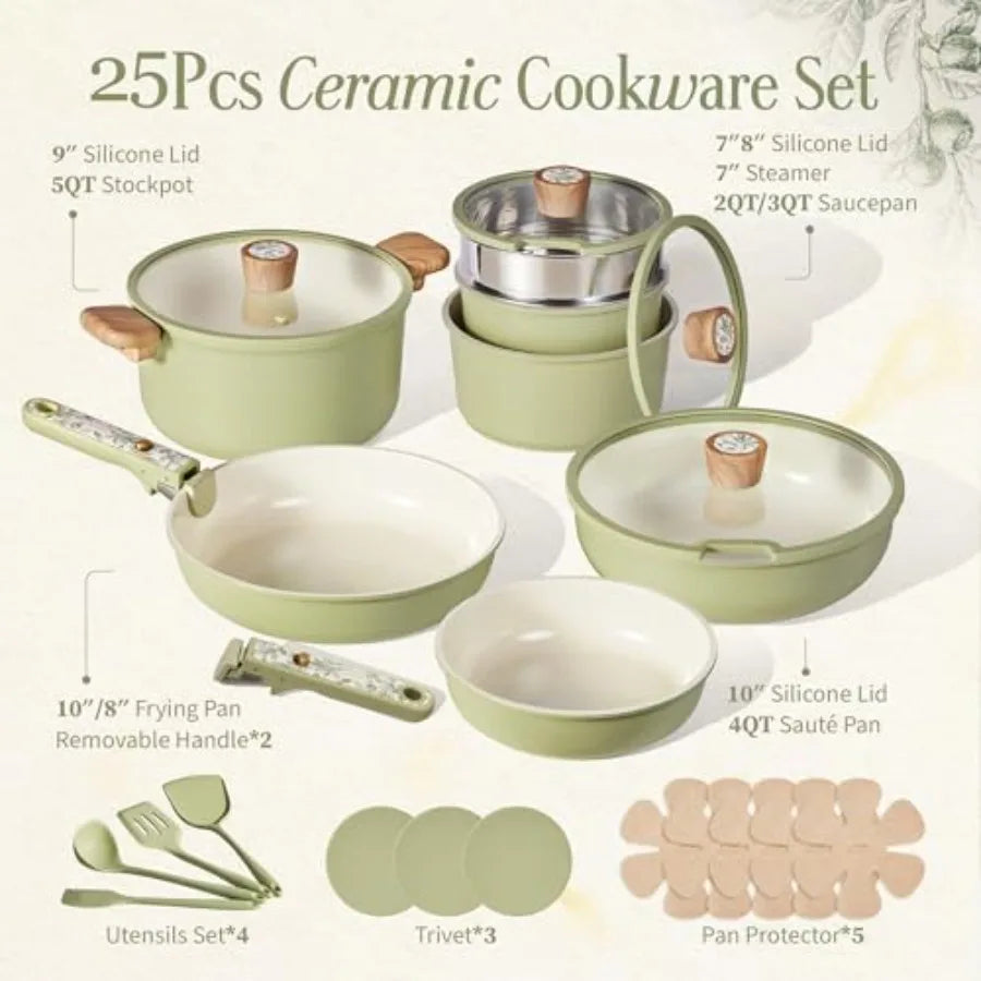Ceramic Cookware Set with Detachable Handles
