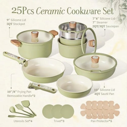Ceramic Cookware Set with Detachable Handles