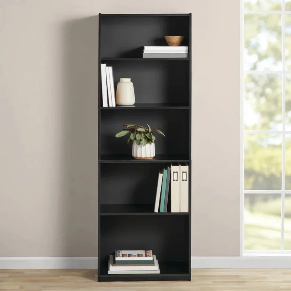 Five-shelf bookcase with adjustable shelves