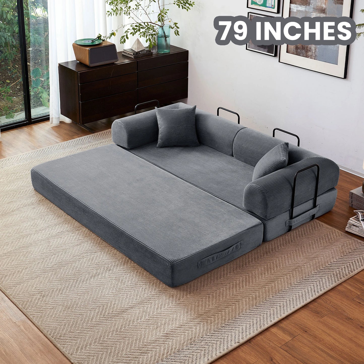 Sleeper Sofa Bed, 79'' L-Shaped Armrests Foldable