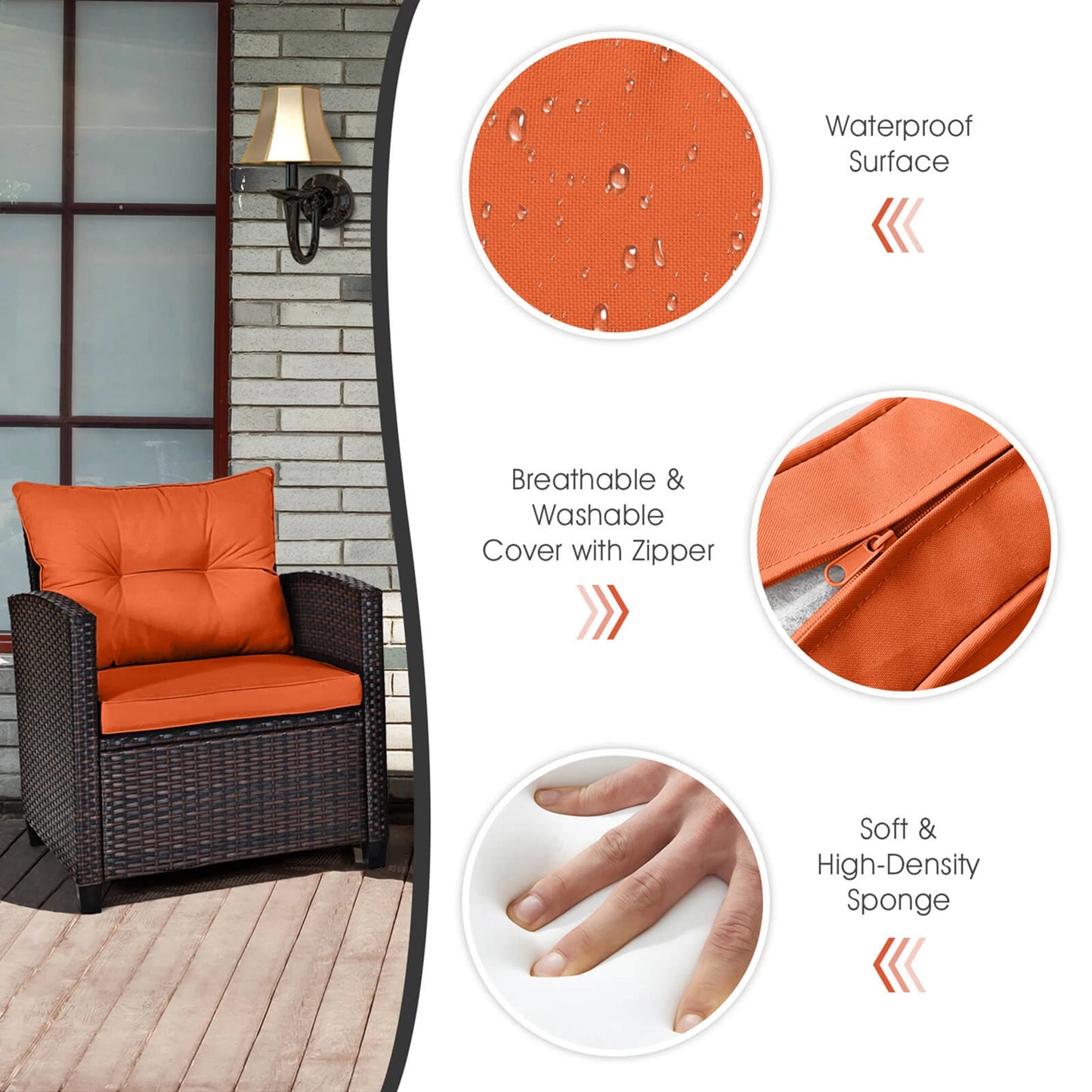 Patio Rattan Furniture Set Sofa Orange