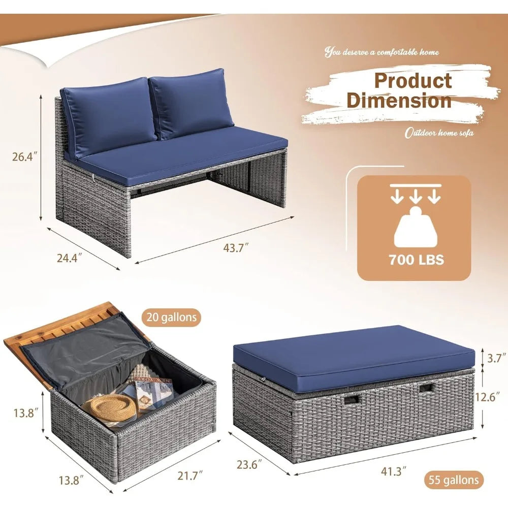 Daybed Set with 2 Side Tables for Backyard Porch