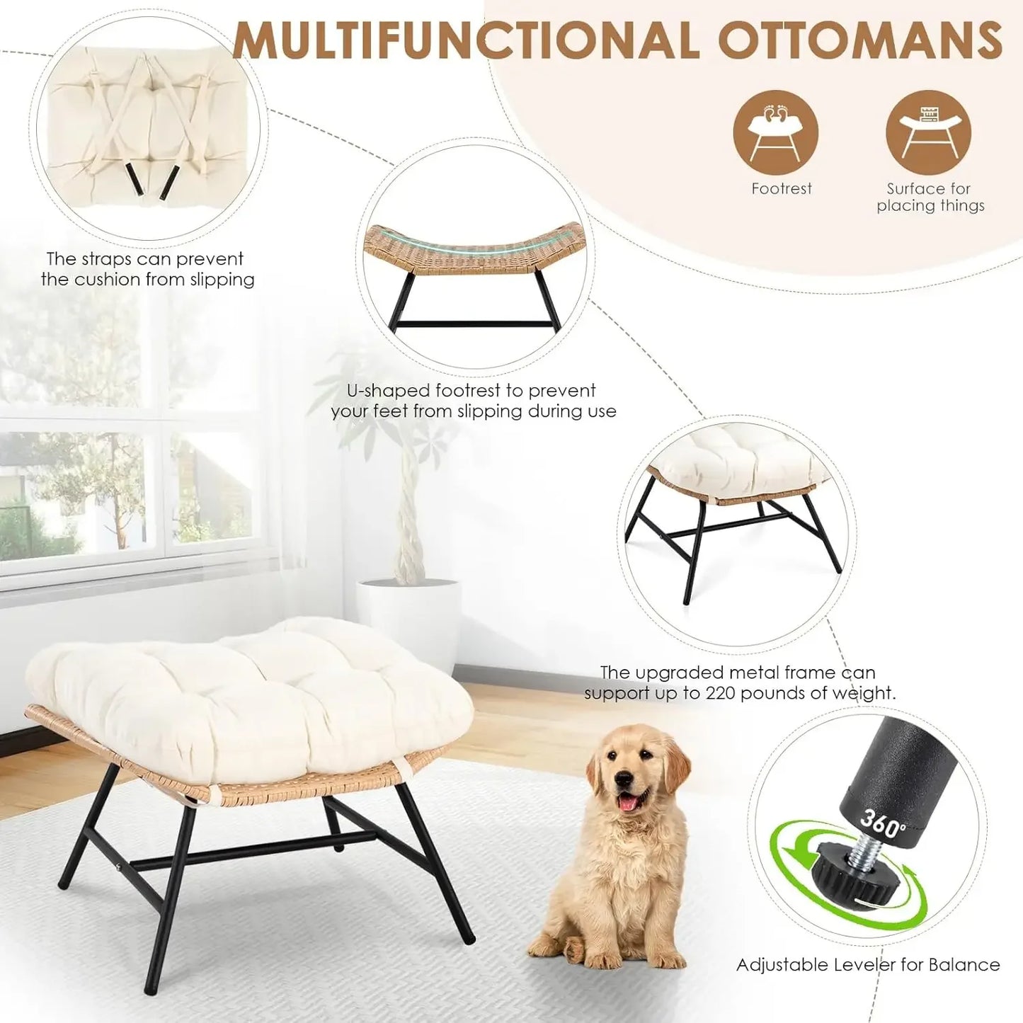 Wicker Patio Lounger with Ottoman