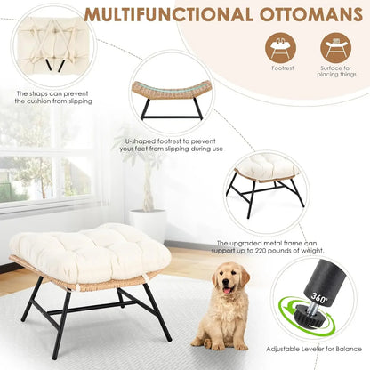 Wicker Patio Lounger with Ottoman