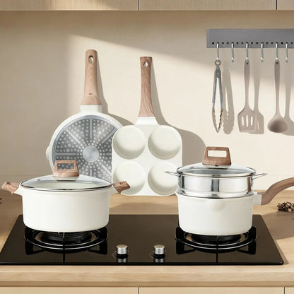 White Kitchen Cookware with Removable Handle