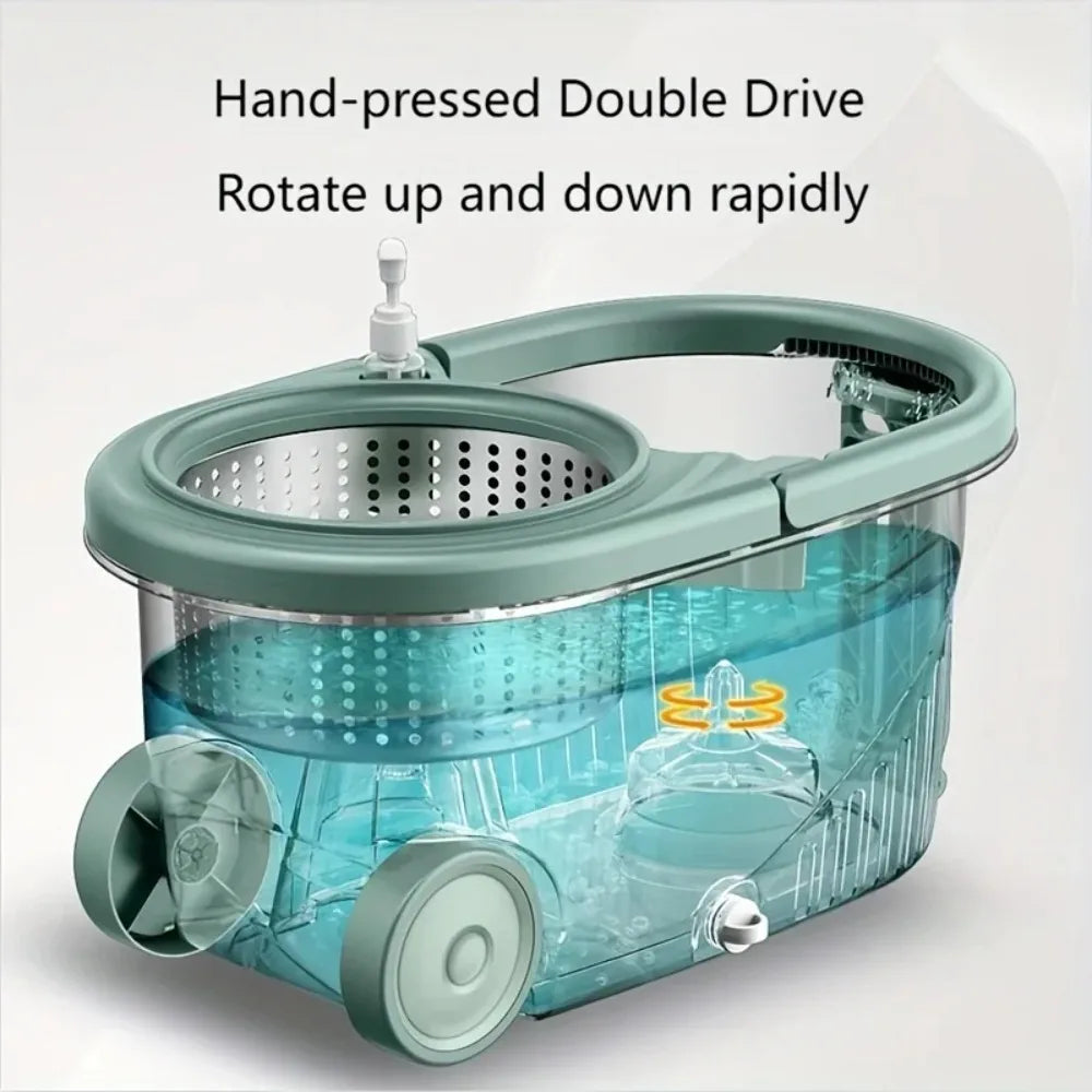 Dual-Drive Spin Mop Set with Bucket, Wet & Dry Floor Cleaning