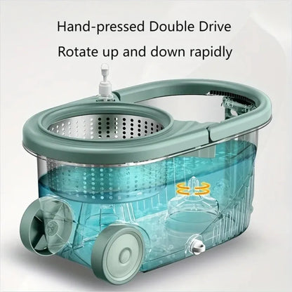 Dual-Drive Spin Mop Set with Bucket, Wet & Dry Floor Cleaning