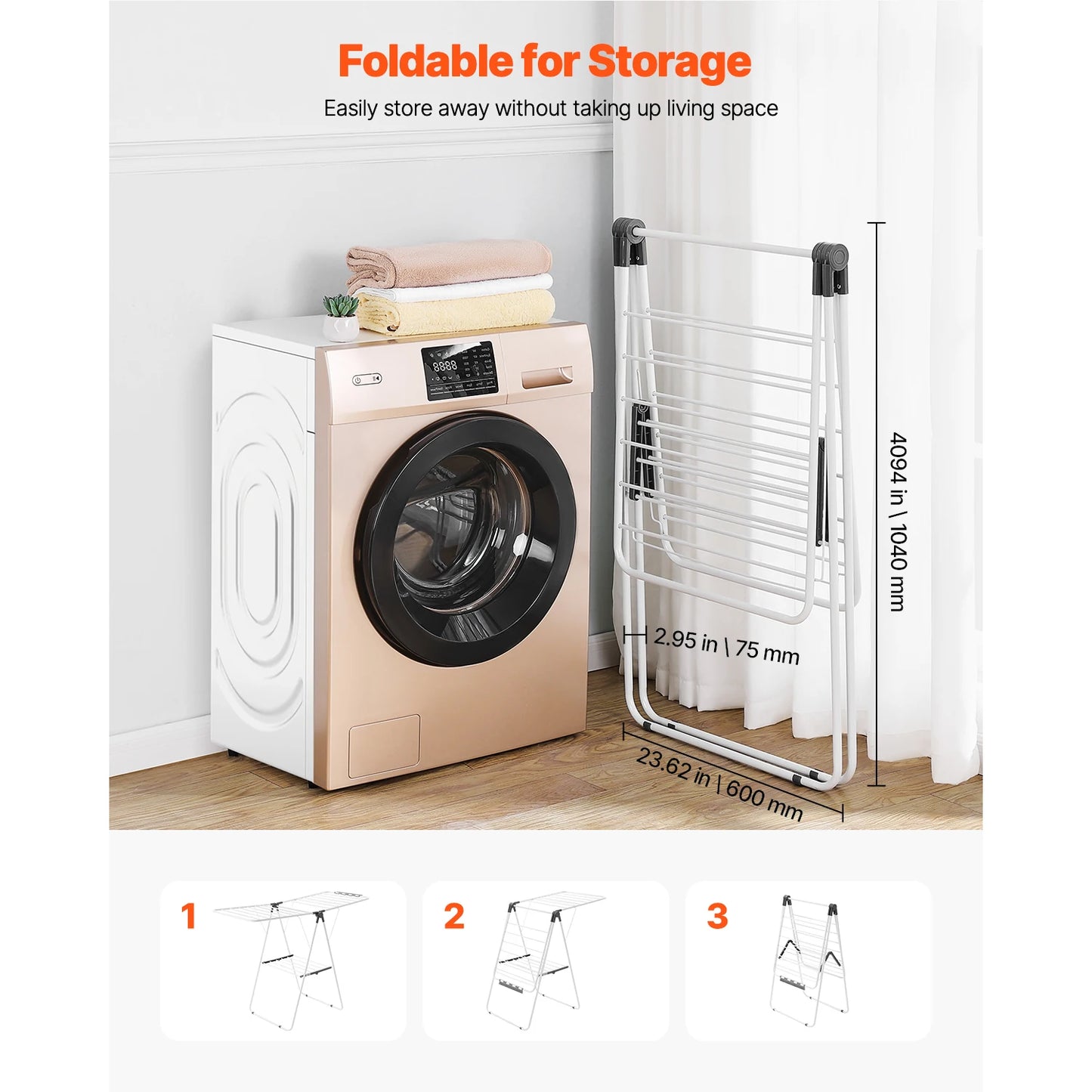 Foldable Laundry Dryer Rack with Adjustable Dedicated Sock Clips