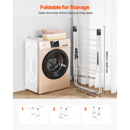 Foldable Laundry Dryer Rack with Adjustable Dedicated Sock Clips