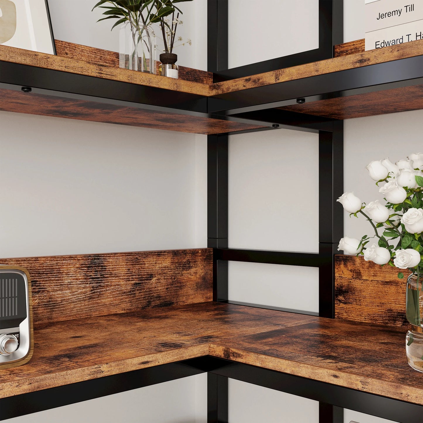 Corner Bookcases with Metal Frame for Living Room